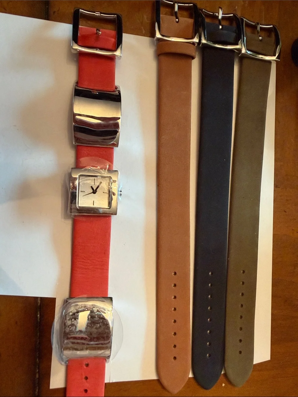Vintage RML Women's Interchangeable Leather Watch Strap Set Red Tan Black Olive